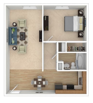 Floor Plan - 1 Bedroom, 1 Bathroom - Classic