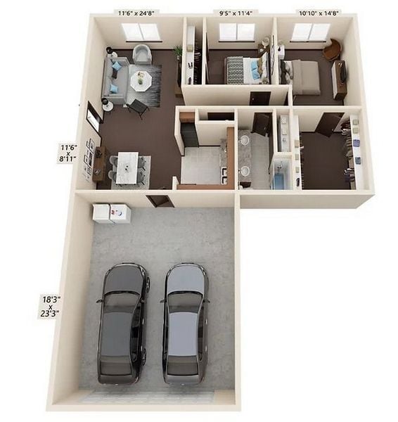 2-Bedroom Garage - 2 Bed 1 Bath | Estates