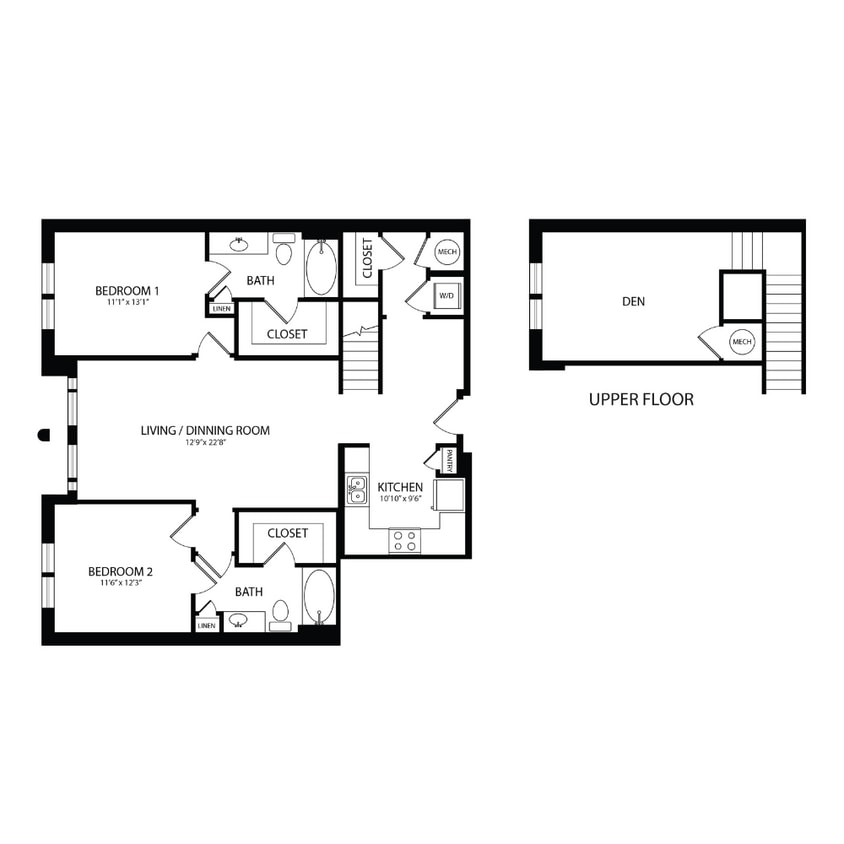 Floor Plan - 2 Bedroom + Loft, 2 Bath 1392 SF B1M