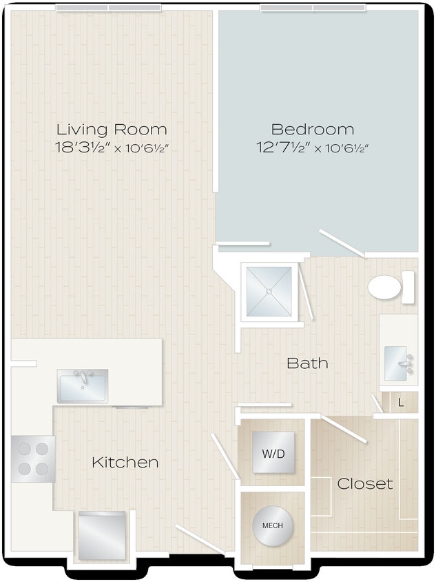 Aviator Floor Plan 1 bedroom 1 bath - Aviator