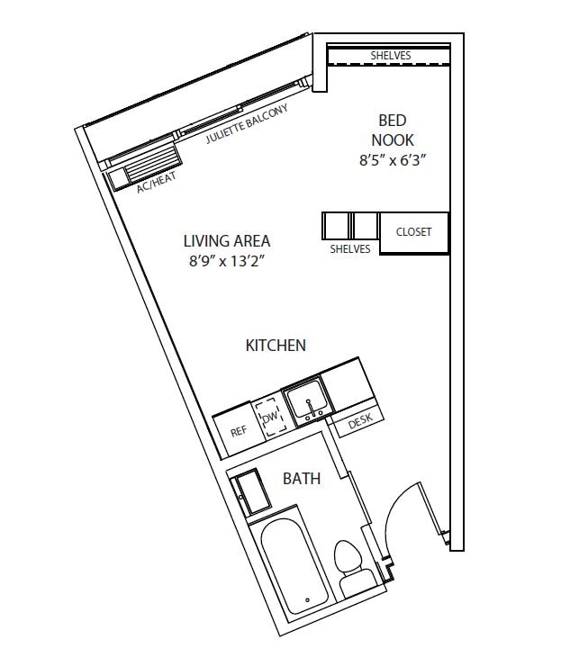 Studio Floor Plan - Studio / 1 Bath
