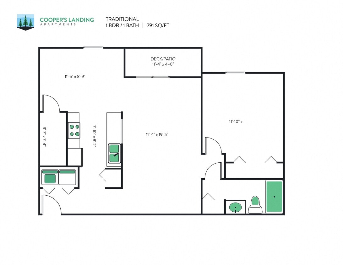 Floor Plan - 1 Bed, 1 Bath - 791 sq ft