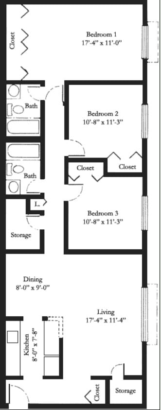 3BR/2BA - Three Bedroom