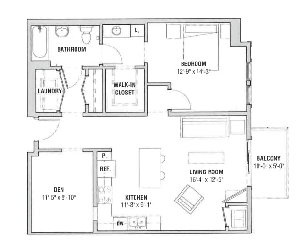 Floor Plan - 1x1¼ Den ABCE