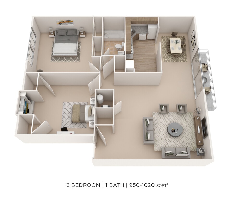 Floor Plan - Two Bedroom - 975 sqft