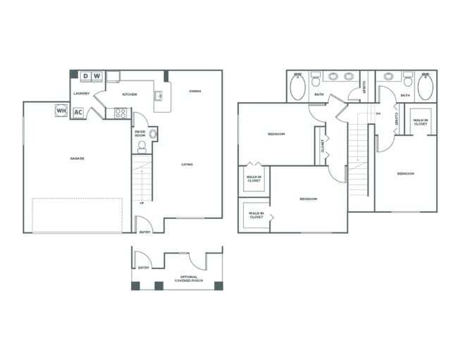 Floor Plan - Three Bedroom Two and a Half Bath (1461 SF)