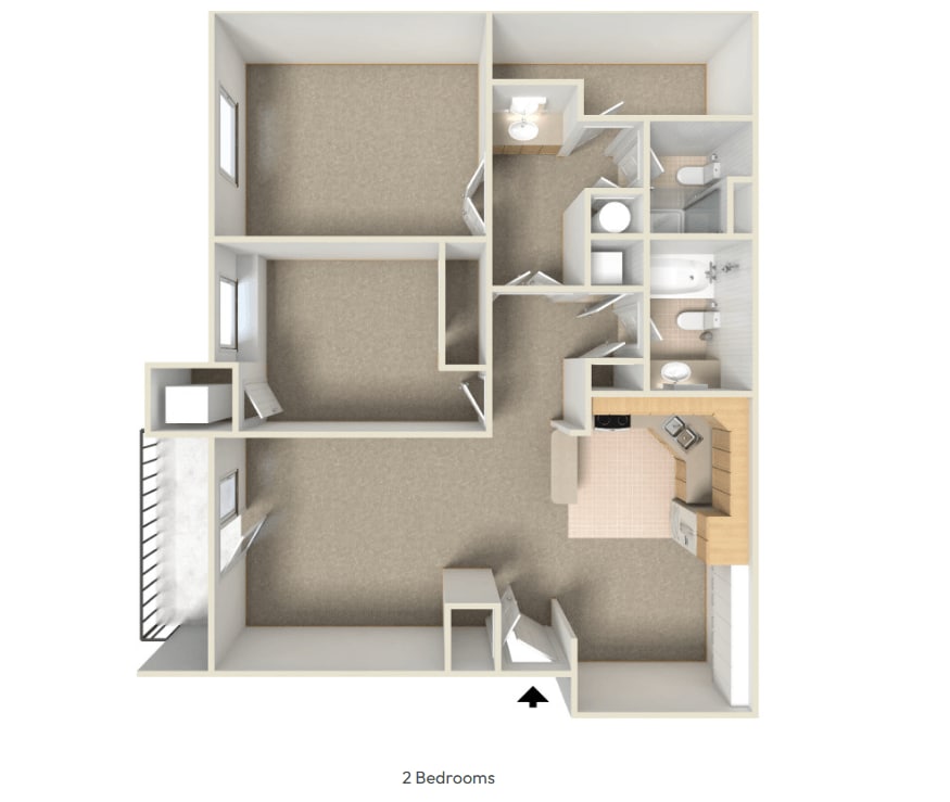 Floor Plan - 2 Bed 2 Bath Woods Townhome