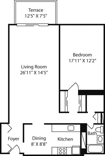 Floor Plan - Longfellow One Bedroom -A