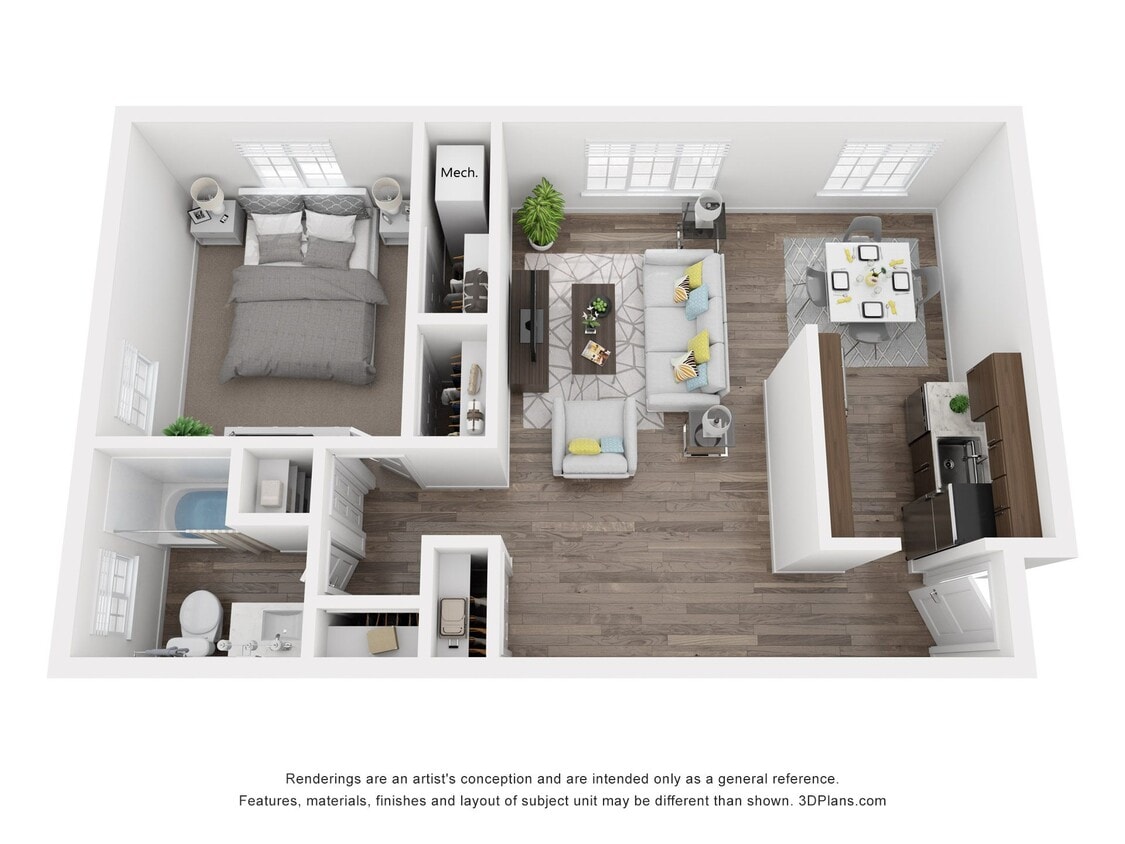Floor Plan - 1 Bed, 1 Bath - Deluxe