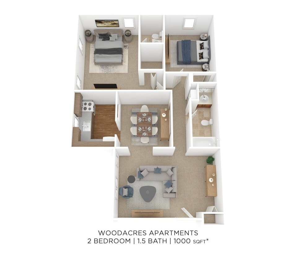 Floor Plan - Two Bedroom 1.5 Bath - 1,000 sqft