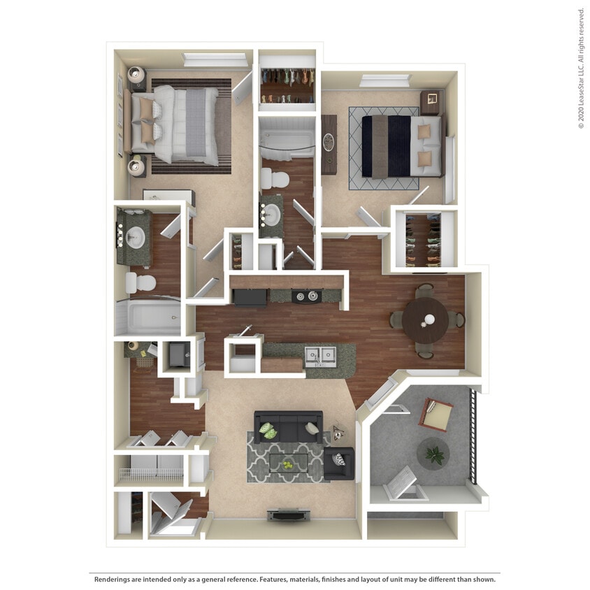 Floor Plan - 2 Bed 2 Bath 1292 SqFt (1156 Net)
