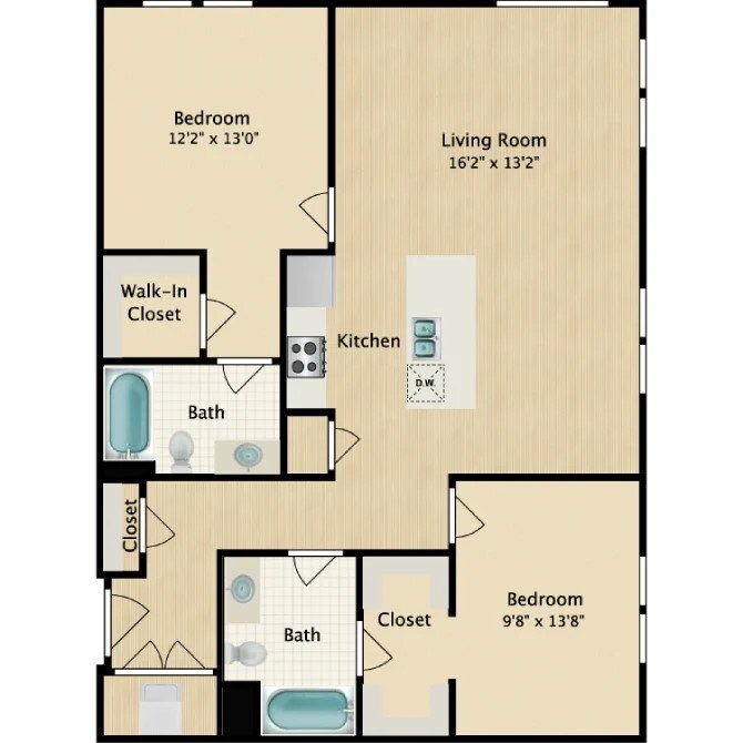 Floor Plan - 2 Bedroom 2 Bath