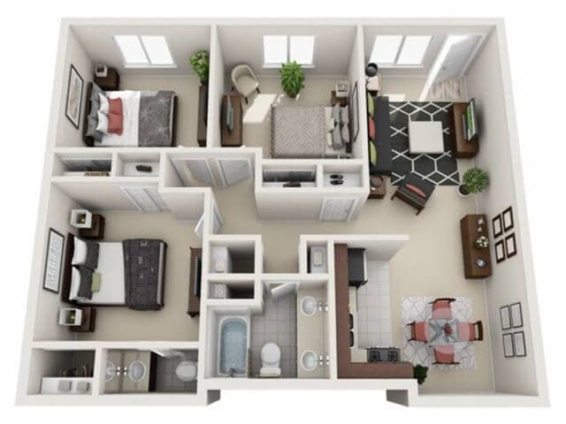 Floor Plan - C1 THREE BEDROOM ONE & HALF BATH