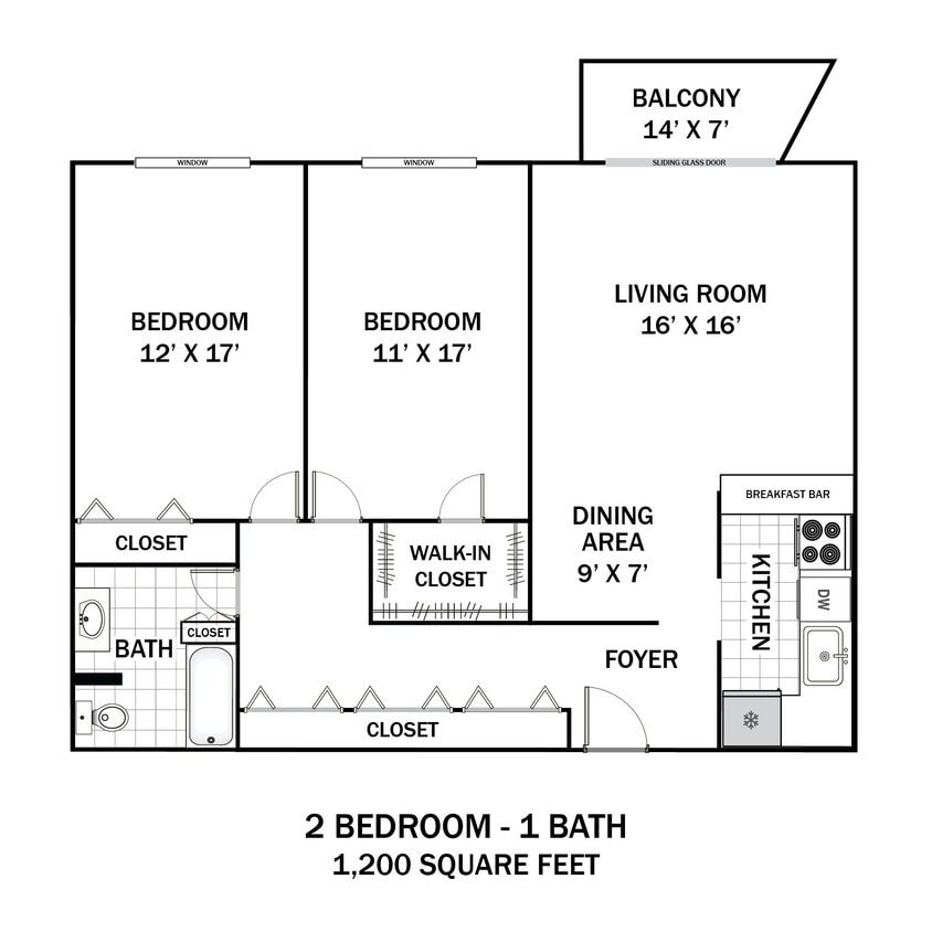 Floor Plan - 2 Bedroom 1 Bath