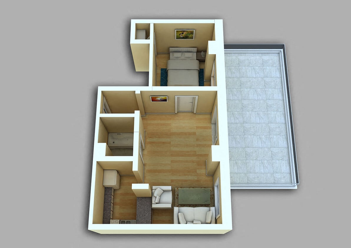 Floor Plan - 1 Bed, 1 Bath #1004