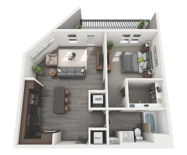 Floor Plan - 1 Bedroom 1 Bath - 816 sq. ft.
