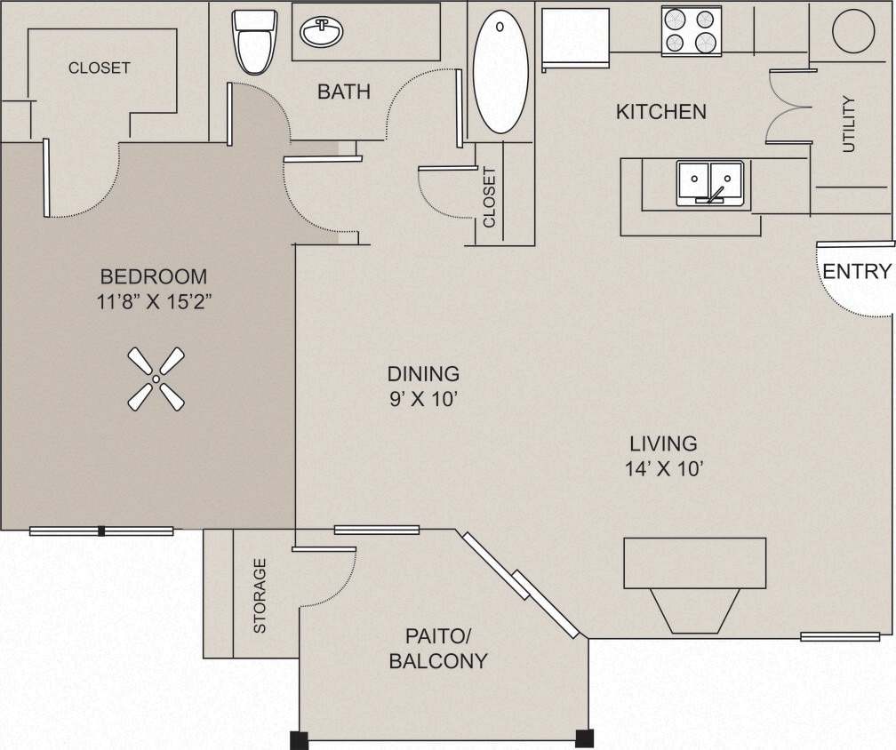 Floor Plan - 1 Bed 1 Bath Renovated