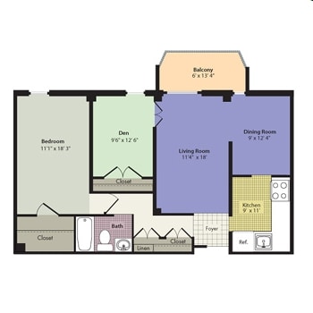 1 Bedroom Den (A1D) - One Bed One Bath with Den