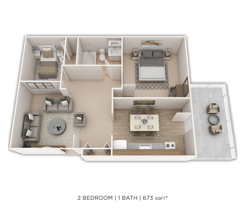 Floor Plan - One Bedroom w/ Den- 673 sqft