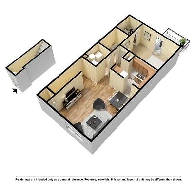 Floor Plan - One bedroom, open kitchen