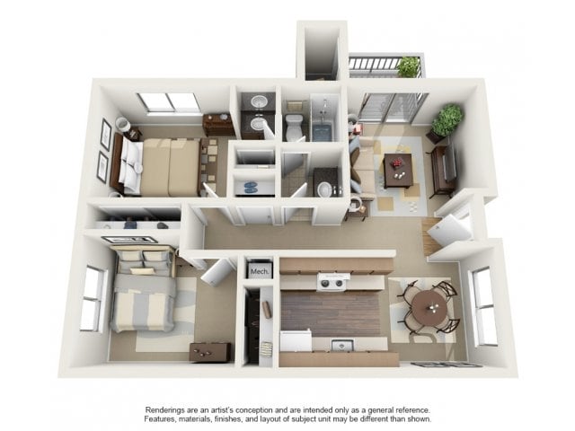 2BR/1BA - Two Bedroom