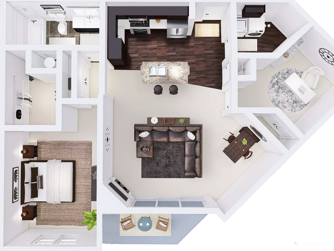 Floor Plan - 1 Bed, 1 Bath + Den (G)
