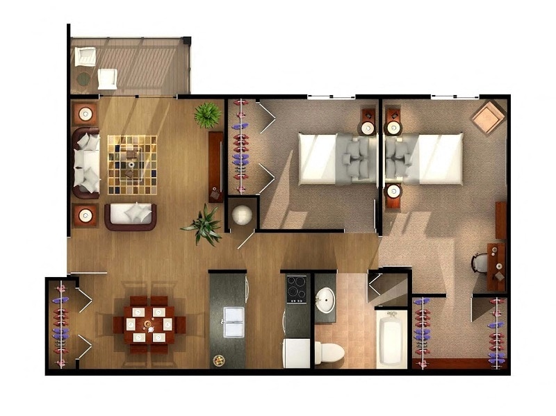 Floor Plan - Two Bedroom One Bathroom