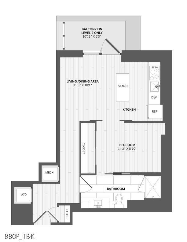 Floor Plan - 1 Bed/1 Bath-1B-K_880 P