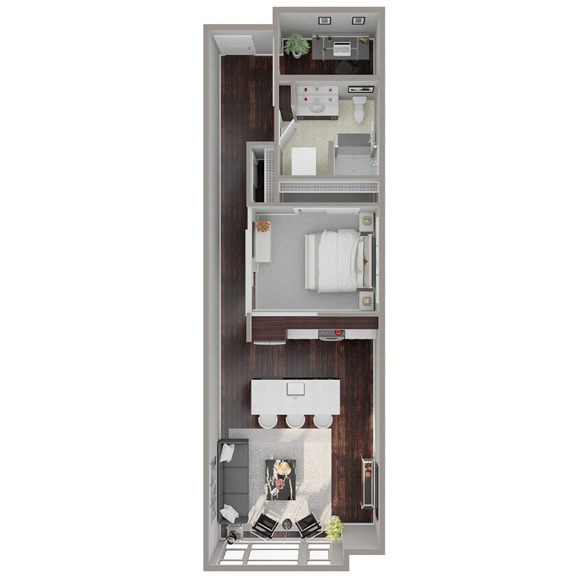 Floor Plan - Open + Den 1 Bed, 1 Bath - O