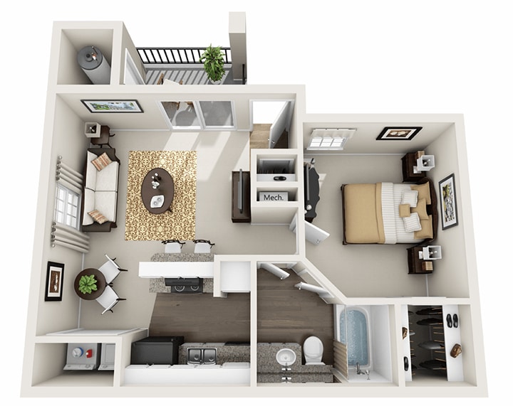 Floor Plan - 1 Bedroom 1 Bathroom El Pueblo