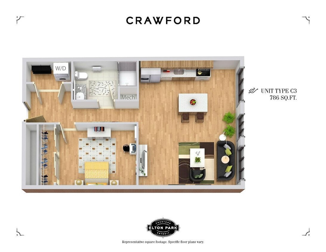 Floor Plan - The Crawford - 1 Bed 1 Bath