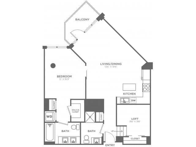 Atlantis - One Bedroom Two Bath w/Loft (1060 SF)