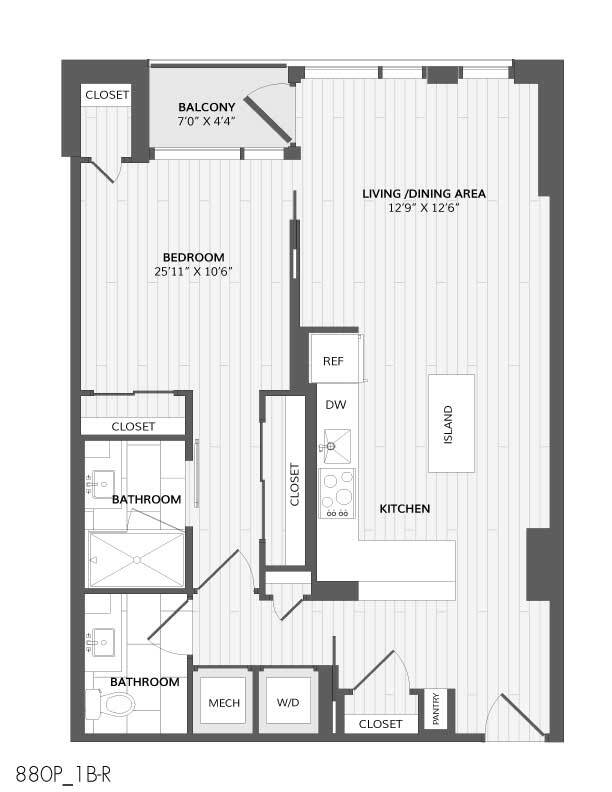 Floor Plan - 1 Bed/1 Bath-1B-R_880 P