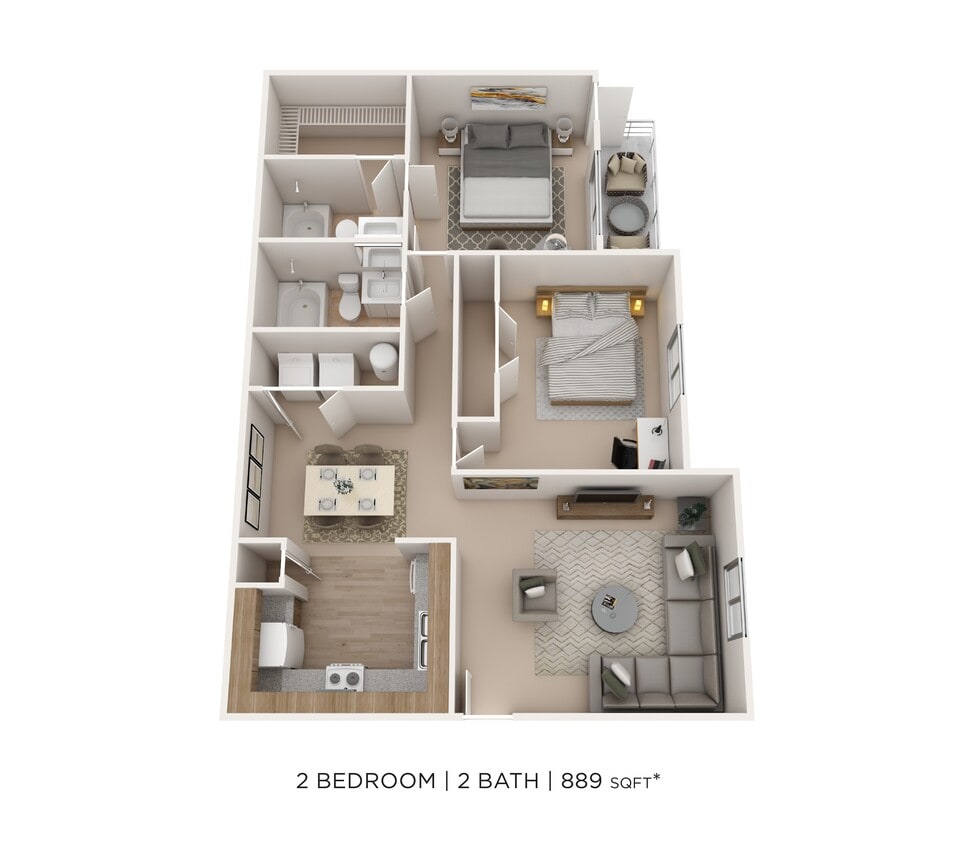 Floor Plan - Two Bedroom 2 Bath