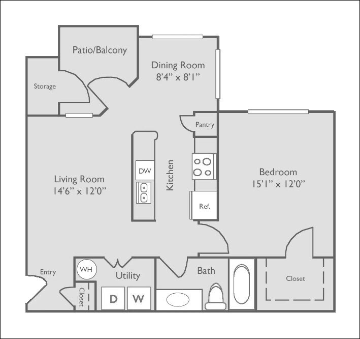Floor Plan - A3U | 1 Bed, 1 Bath