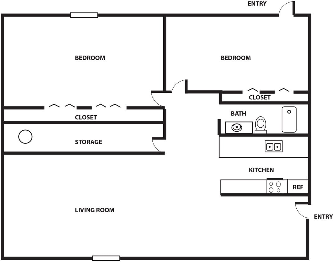 Floor Plan - 2-bed, 1-bath at Greenway