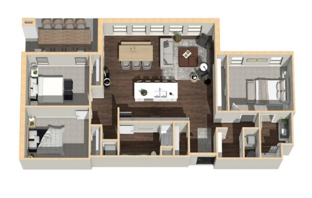 Floor Plan - 3 Bedroom, 2 Bathroom - 1496 SF