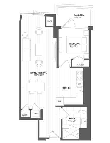 Floor Plan - 1 Bed/1 Bath-a61