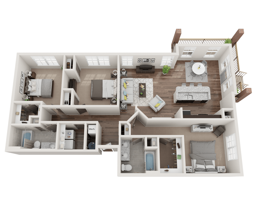 Floor Plan - 48m - 3BR 2BA (1363 SF)