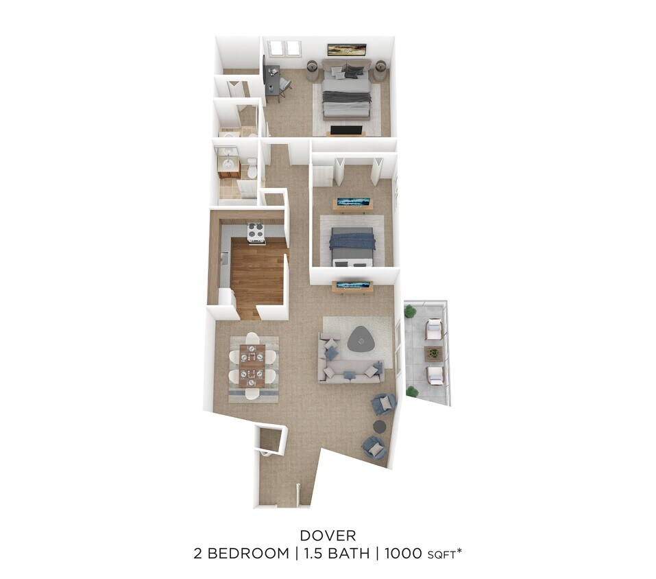 Floor Plan - Two Bedroom 1.5 Bath-1,000 sqft