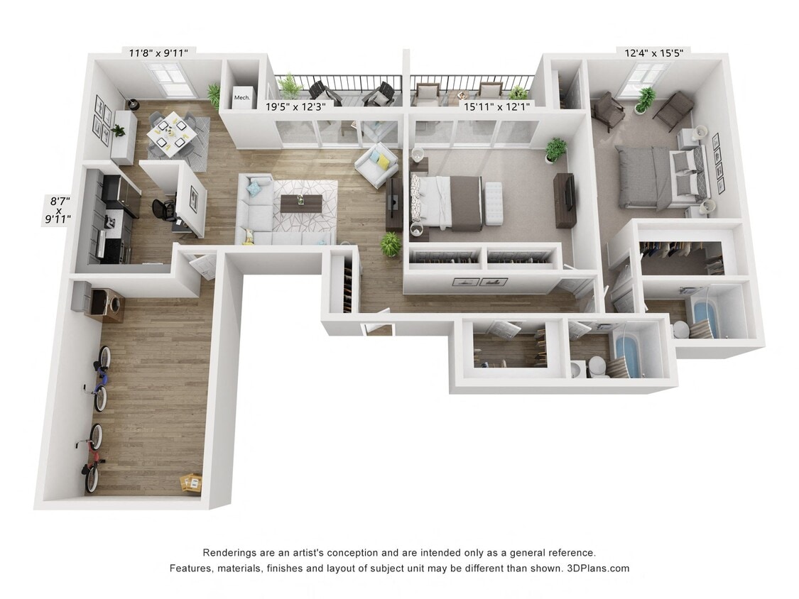 Floor Plan - Q - 2BR 2BA (1420sf)