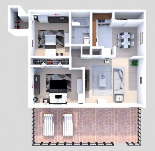 Floor Plan - B1 2 Bedroom 1 Bath Garden Lower