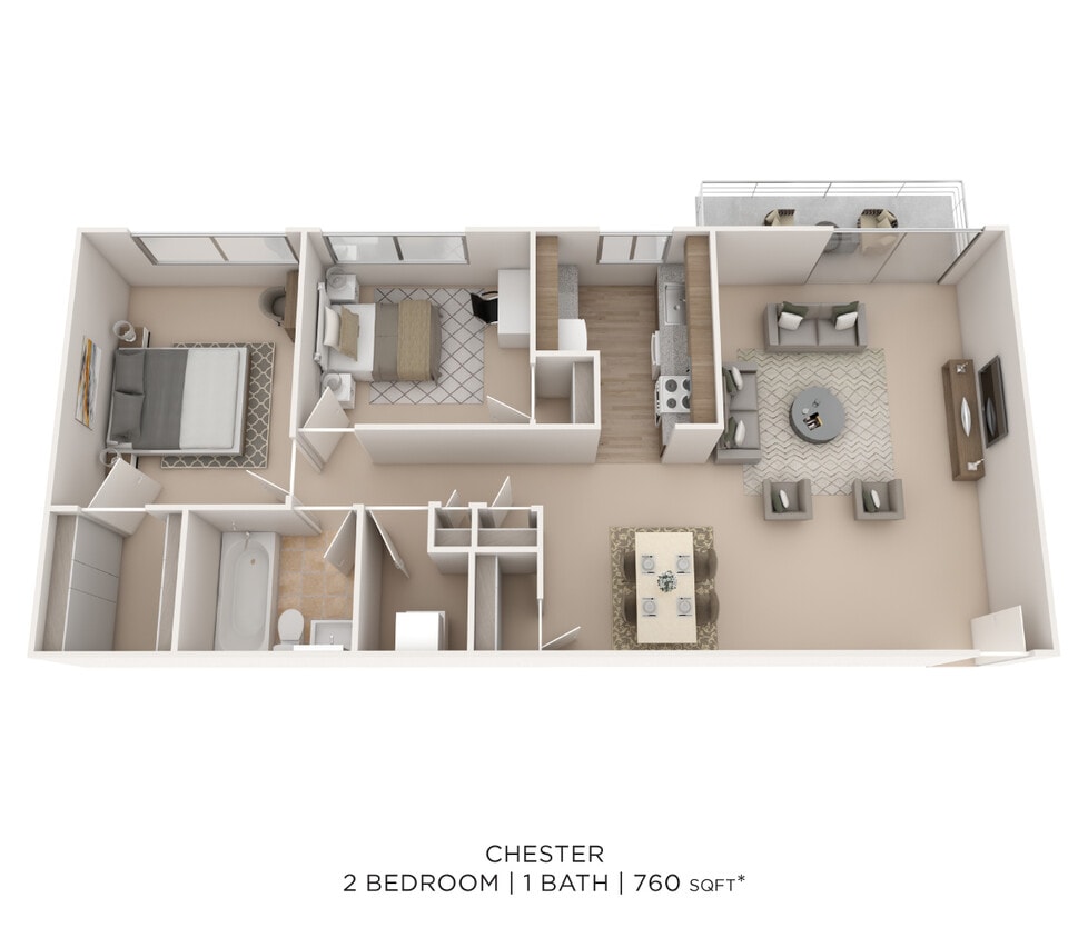 Floor Plan - Two Bedroom - 760 sqft