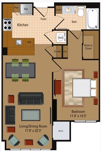 Floor Plan - 1 Bedroom, 1 Bath - A2