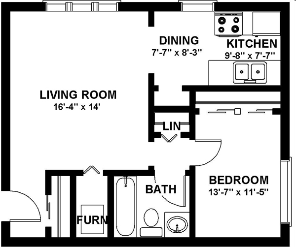 1BR/1BA - Large One Bed