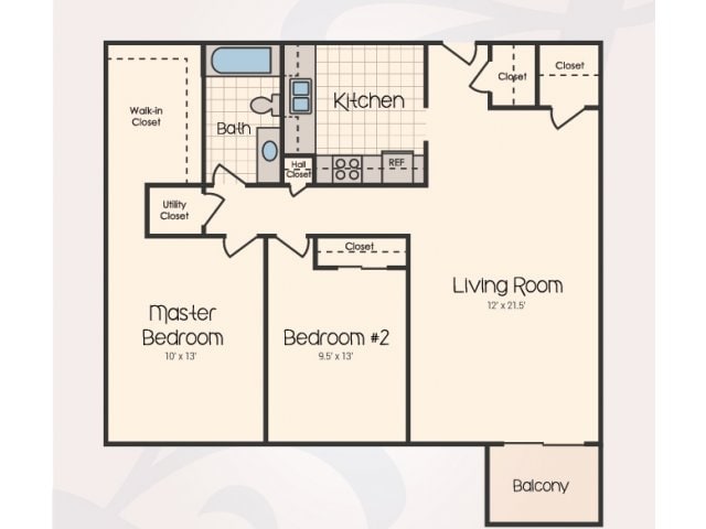 B - Meridian - Two Bedroom One Bath
