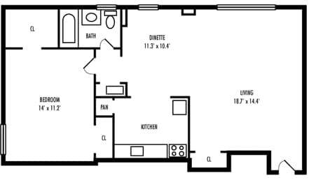 1BR/1BA - 1Bedroom  1Bathroom