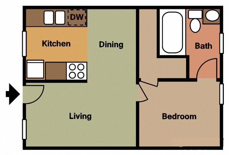 Floor Plan - 1 Bed - 1 Bath