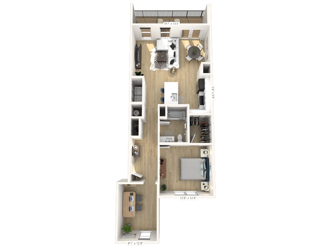 Floor Plan - A14 - 1 Bedroom 1 Bathroom with Den	
