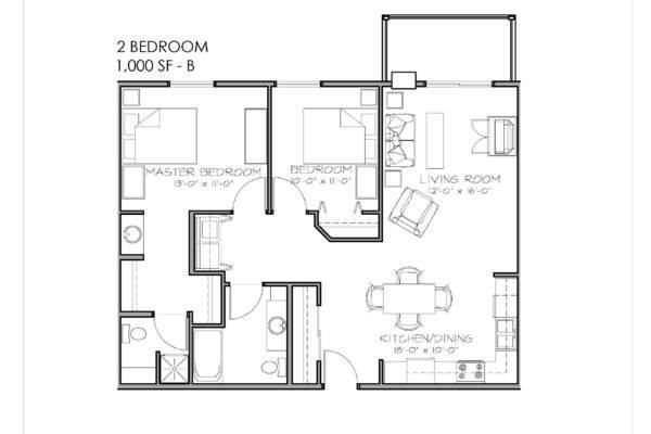 Floor Plan - Central Park 3 - 2 Bed - 2 Bath